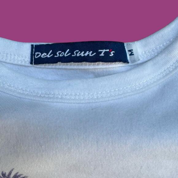 y2k beachy costal white purple pink baby tee tropical print women's size medium - Picture 2 of 5